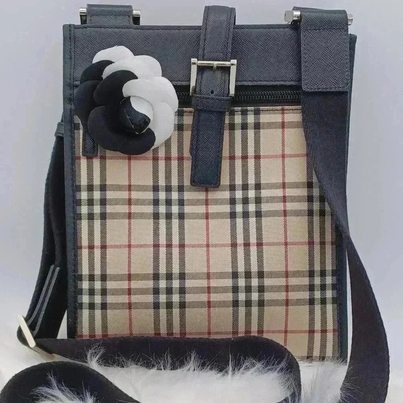 Burberry Nova Check Shoulder Bag  Messenger Bag Diagonal Black Brown Flap - Picture 1 of 10